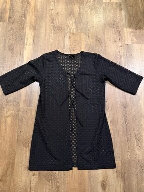 Anne Cole Black Eyelet Tie-Front Cover-Up Small